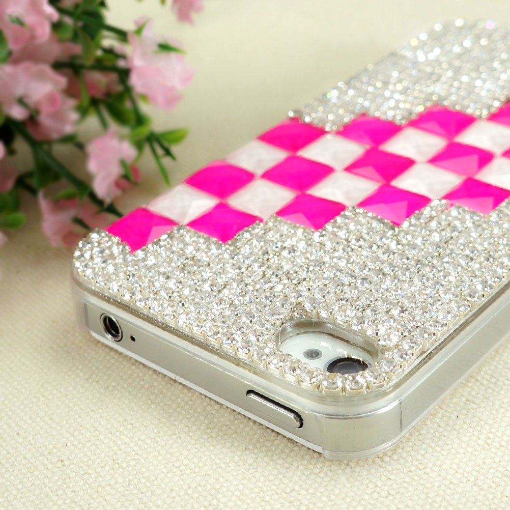 Pink And White Cubes With Rhinestone Enamel Case For Iphone 4/4s on Luulla